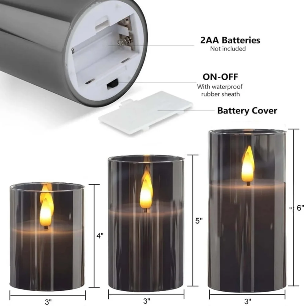 Gray Remote-Controlled Black LED Flameless Candle Set